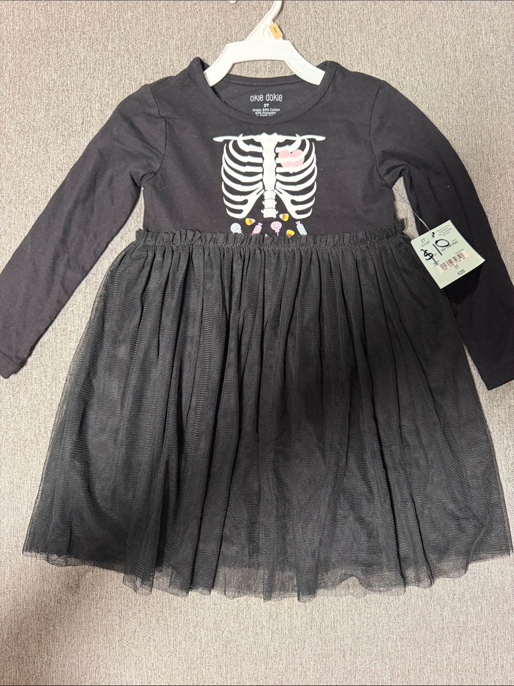 okie dokie Black Skeleton Tulle Dress with Pink Heart Accent